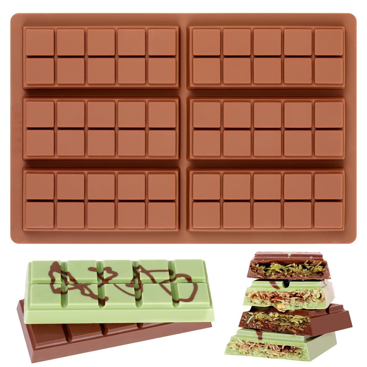 Chocolate Bar Mold - Non-Stick Chocolate Molds, Food Grade Silicone Deep Mold for Dubai Pistachio, Candy, Snacks